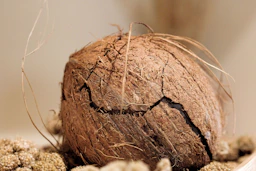 A close up of a coconut on a plate