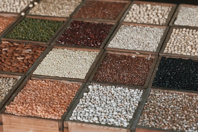 A bunch of different types of seeds in a box