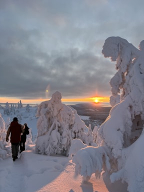 A couple of people that are walking in the snow