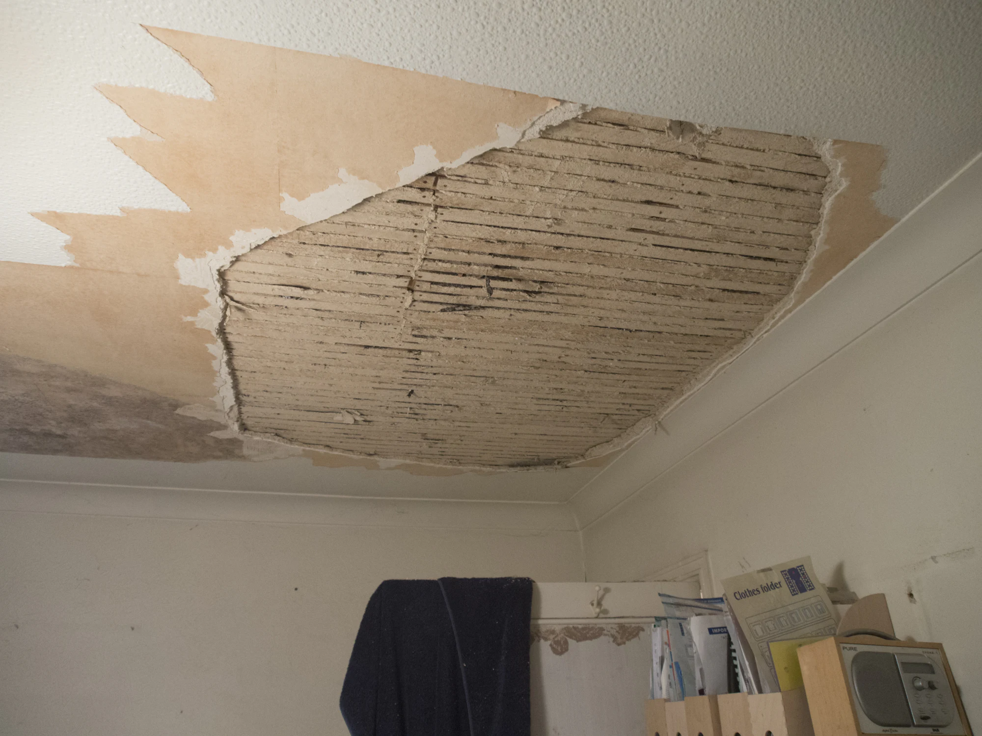 Ceiling opened up after water damage