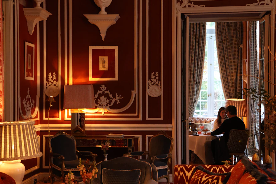 An evening fireplace at Cedar House