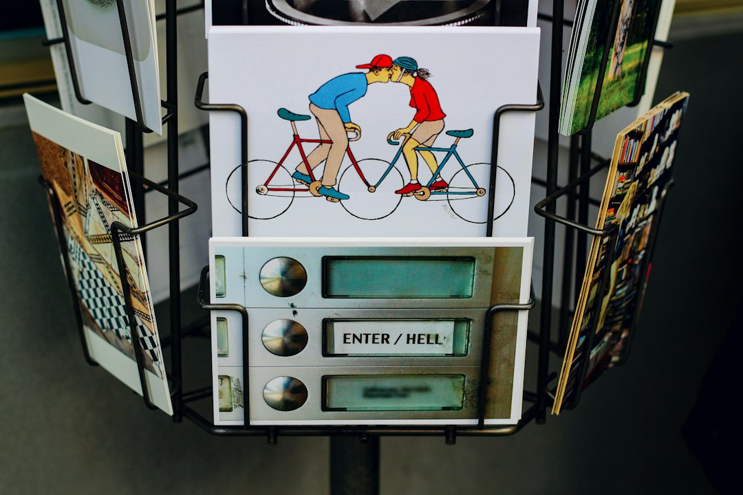 postcard rack closeup