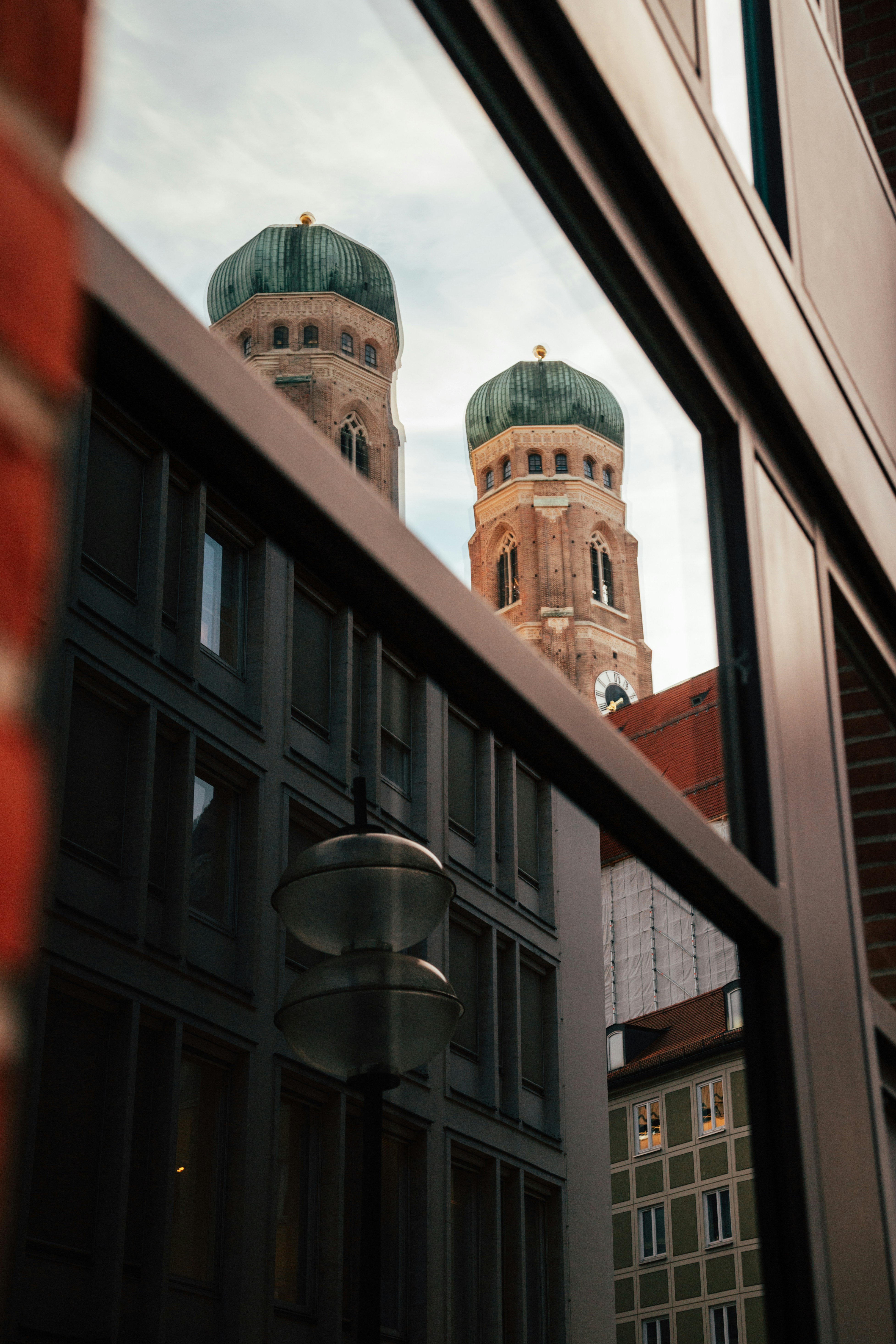 A view of a building through a window