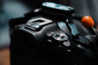 A close up of a camera on a table