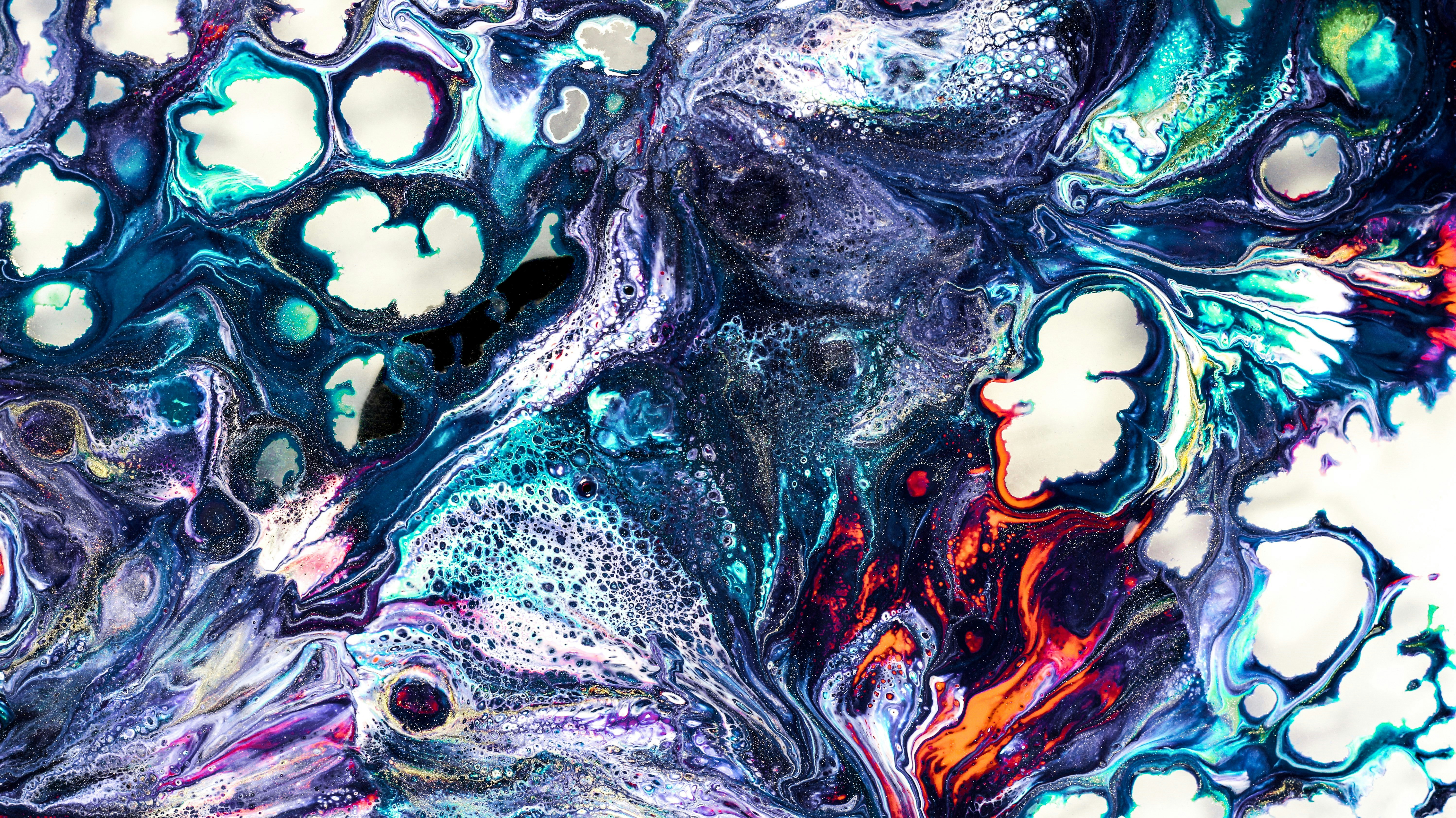 An abstract painting of flowers and leaves