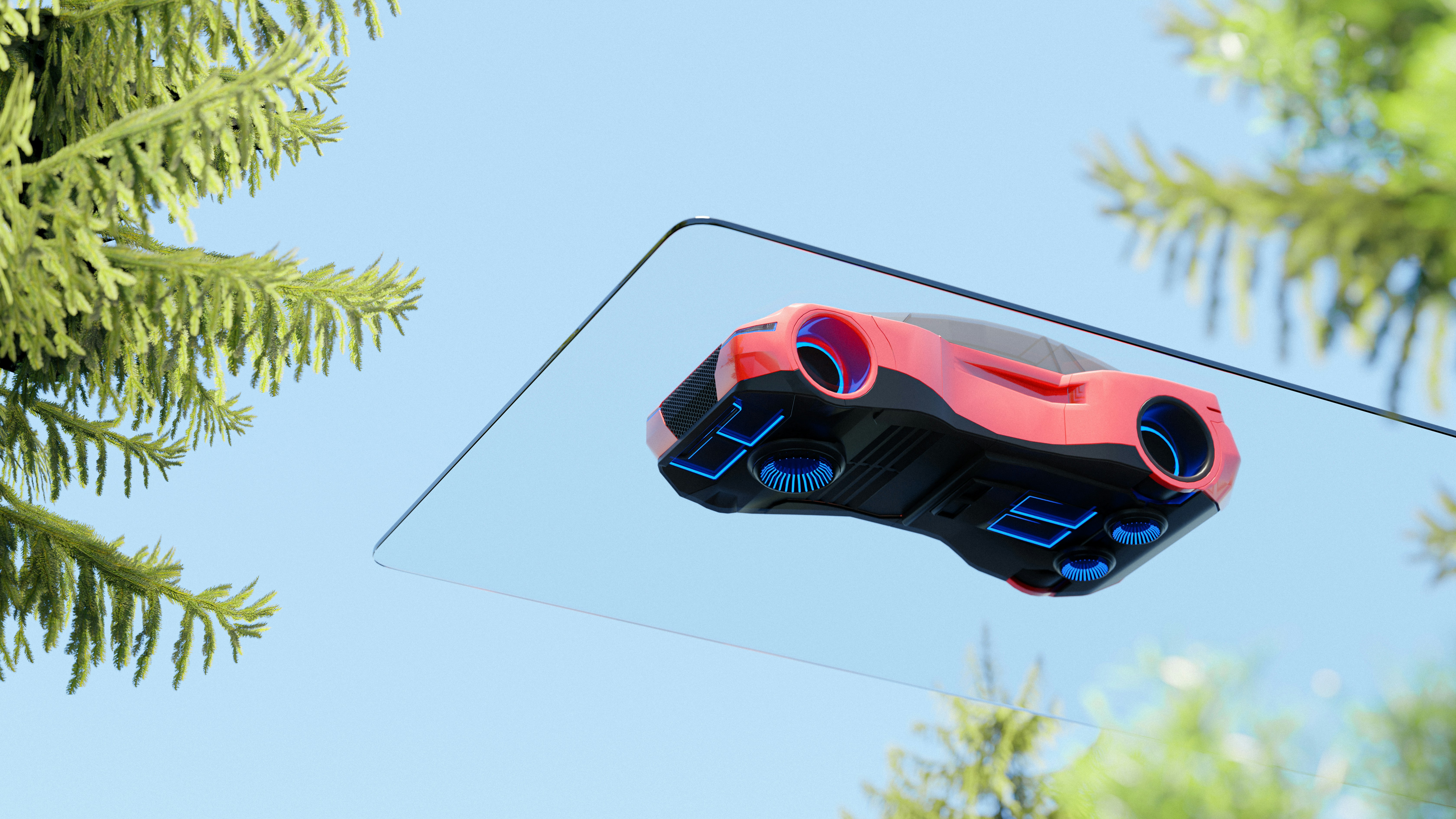 A video game controller hanging from a tree