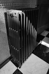 A black and white photo of a radiator