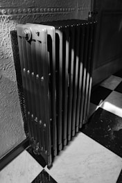 A black and white photo of a radiator