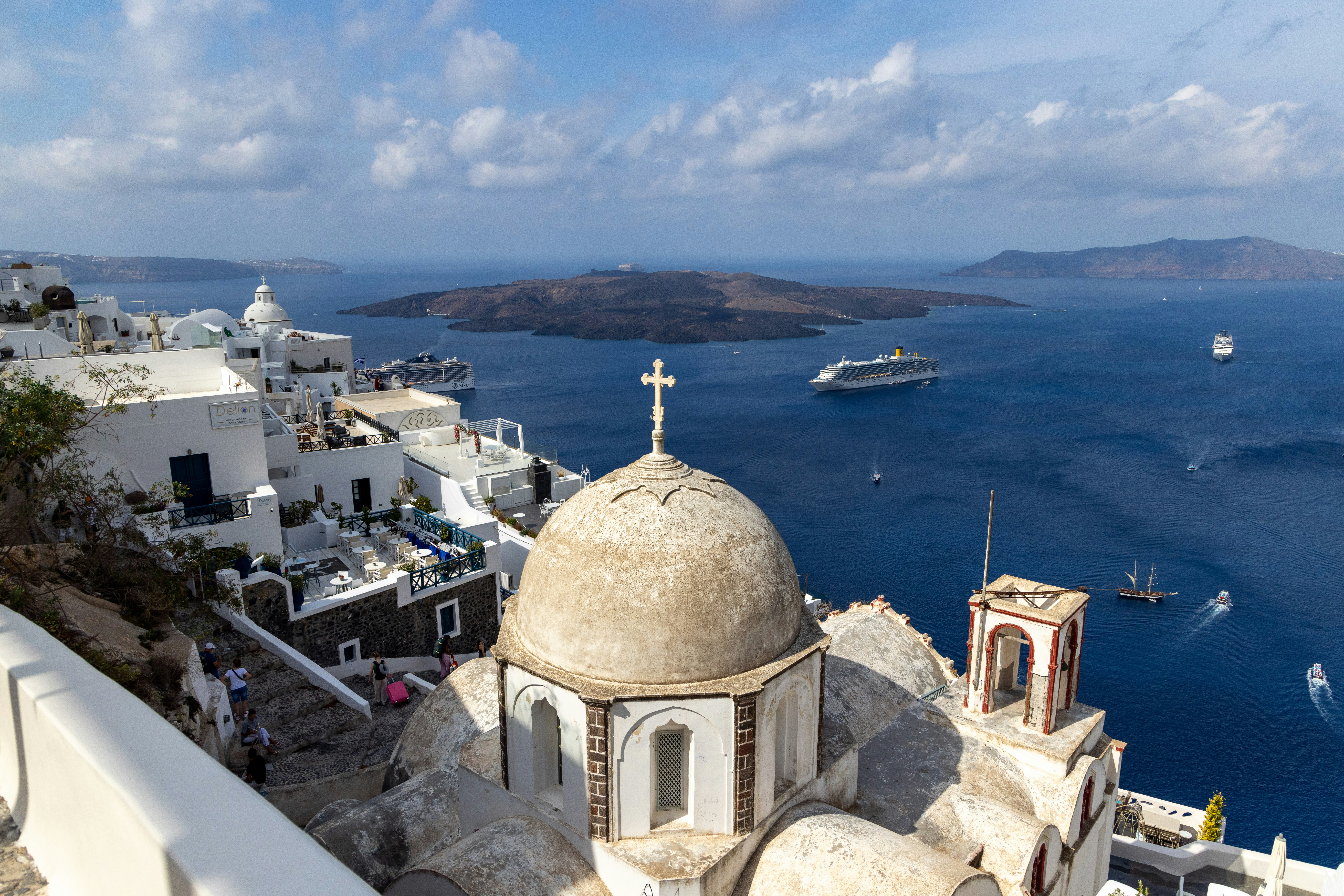 A view of the ocean from the top of a building, 