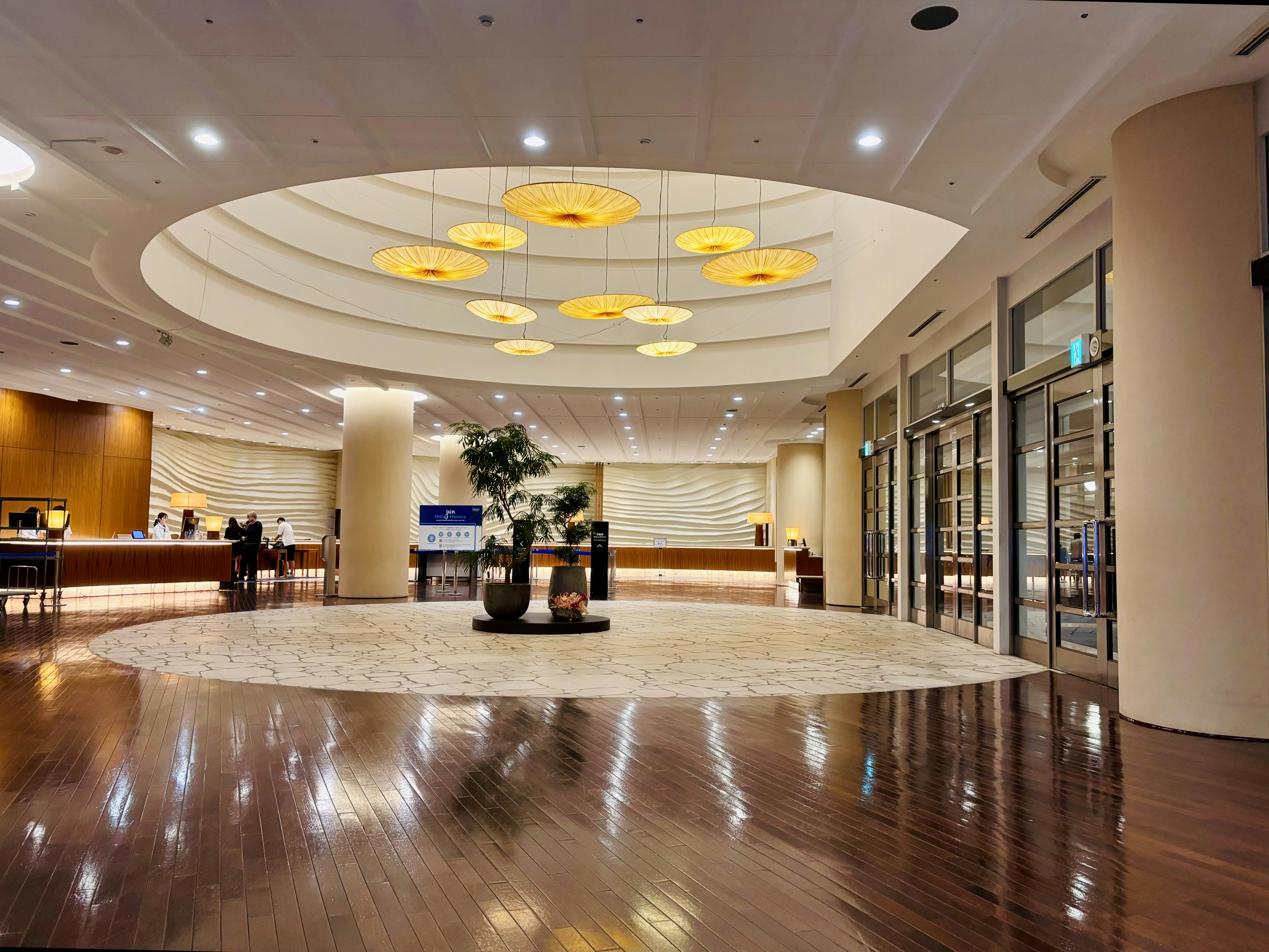 Modern Japanese shopping mall interior with lounge seating