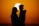 A silhouette of a couple kissing in front of the sun