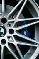 A close up of a wheel on a car