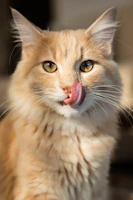 A cat with a tongue sticking out of it's mouth