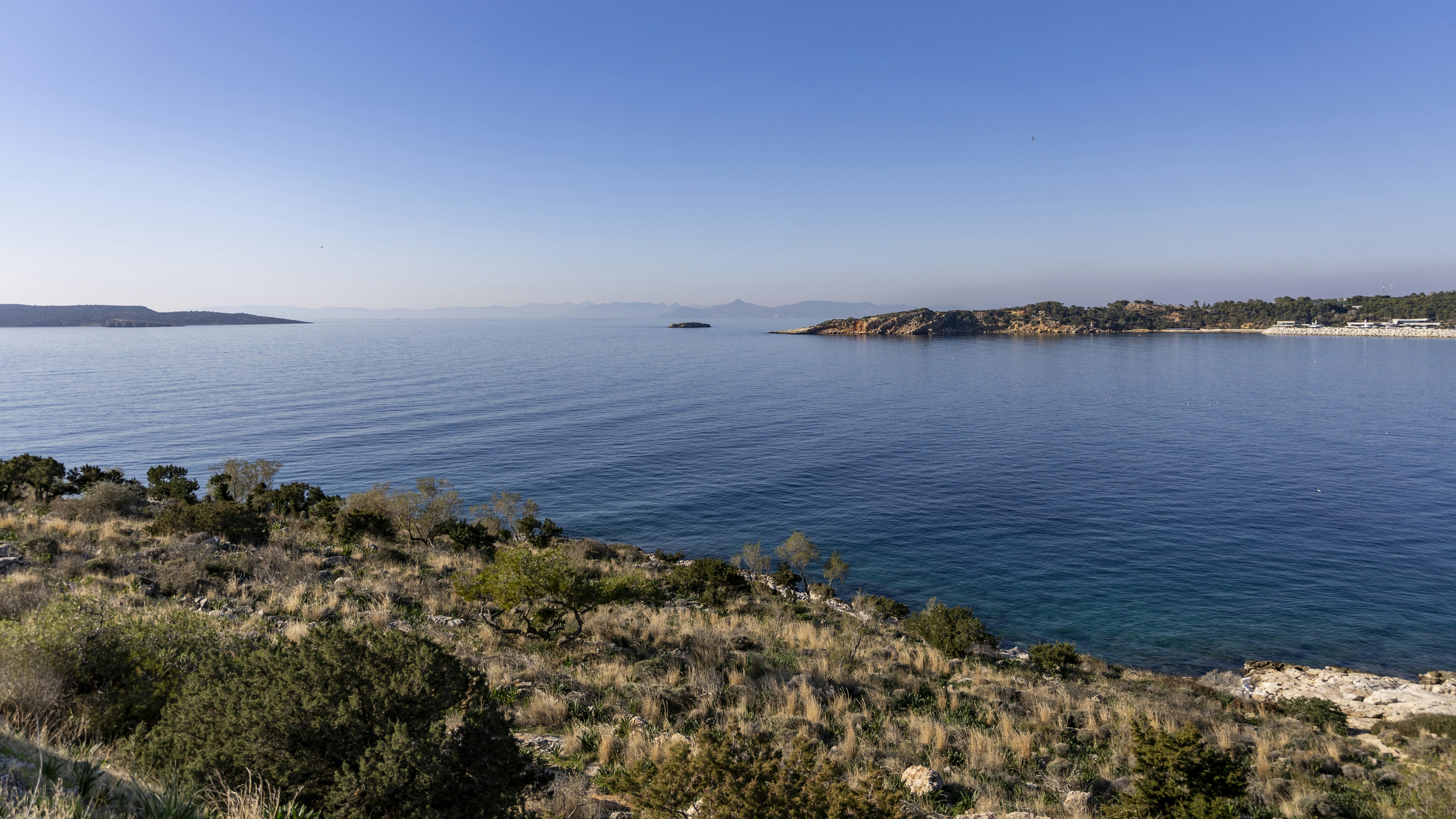 A panoramic view of a body of water