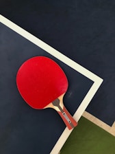 A ping pong paddle on a tennis court