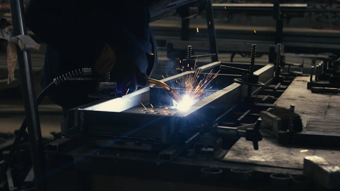 Fabricator working on metal in the factory