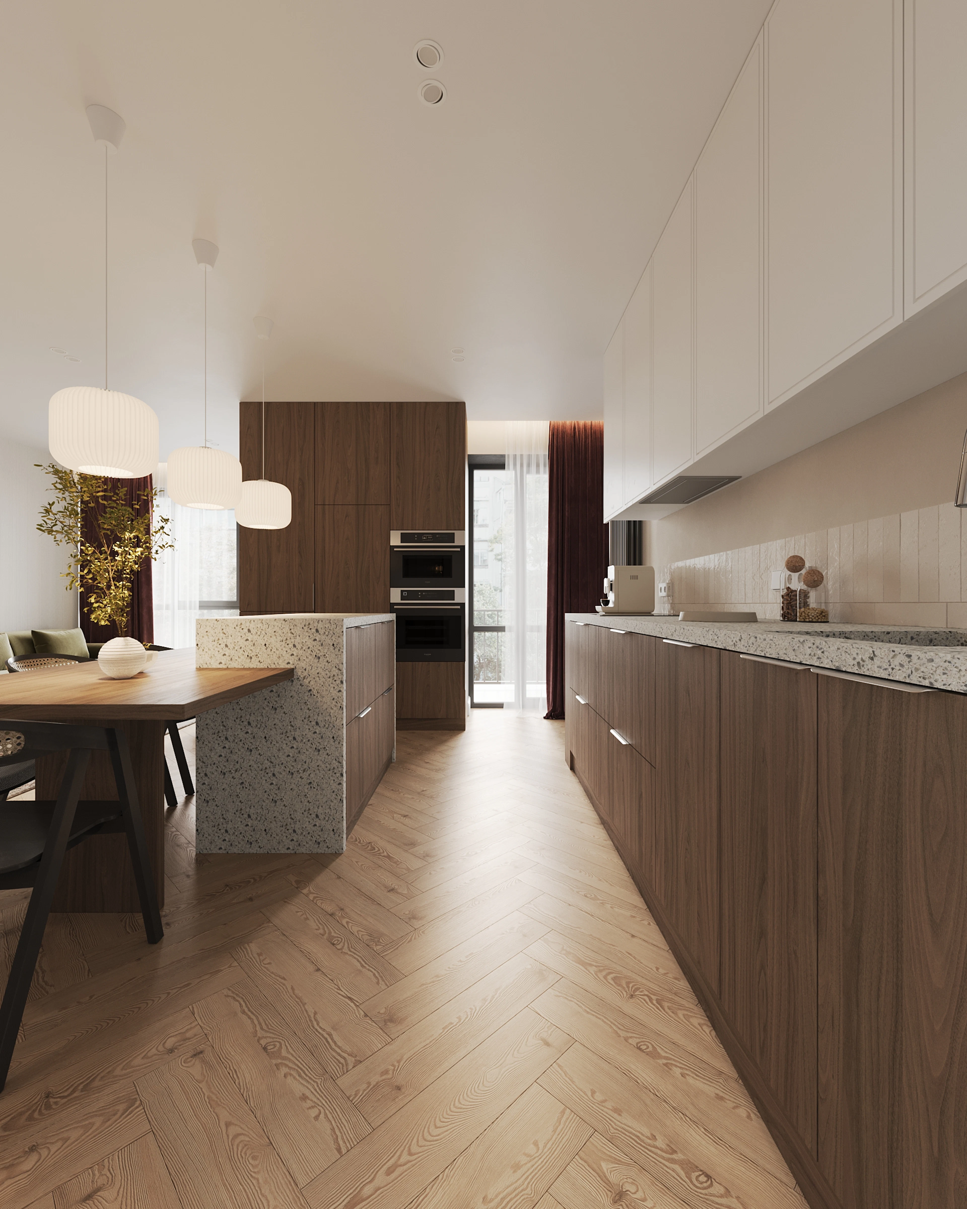 Organic modern kitchen in warm wood
