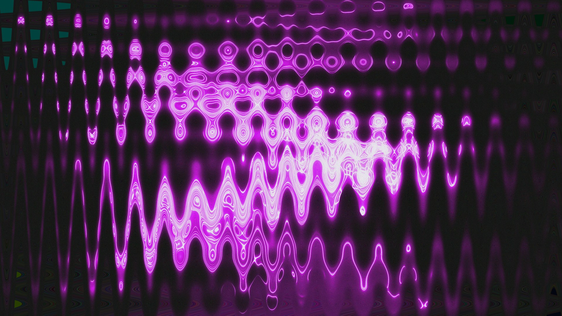 A blurry image of sound waves in purple and green