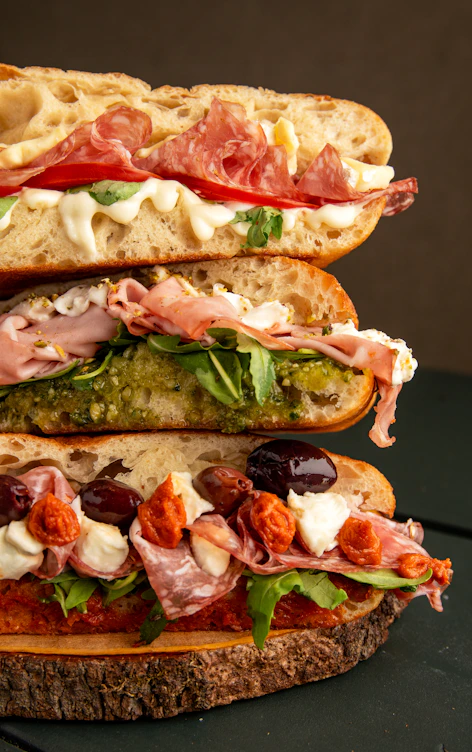 A close up of a sandwich on a table