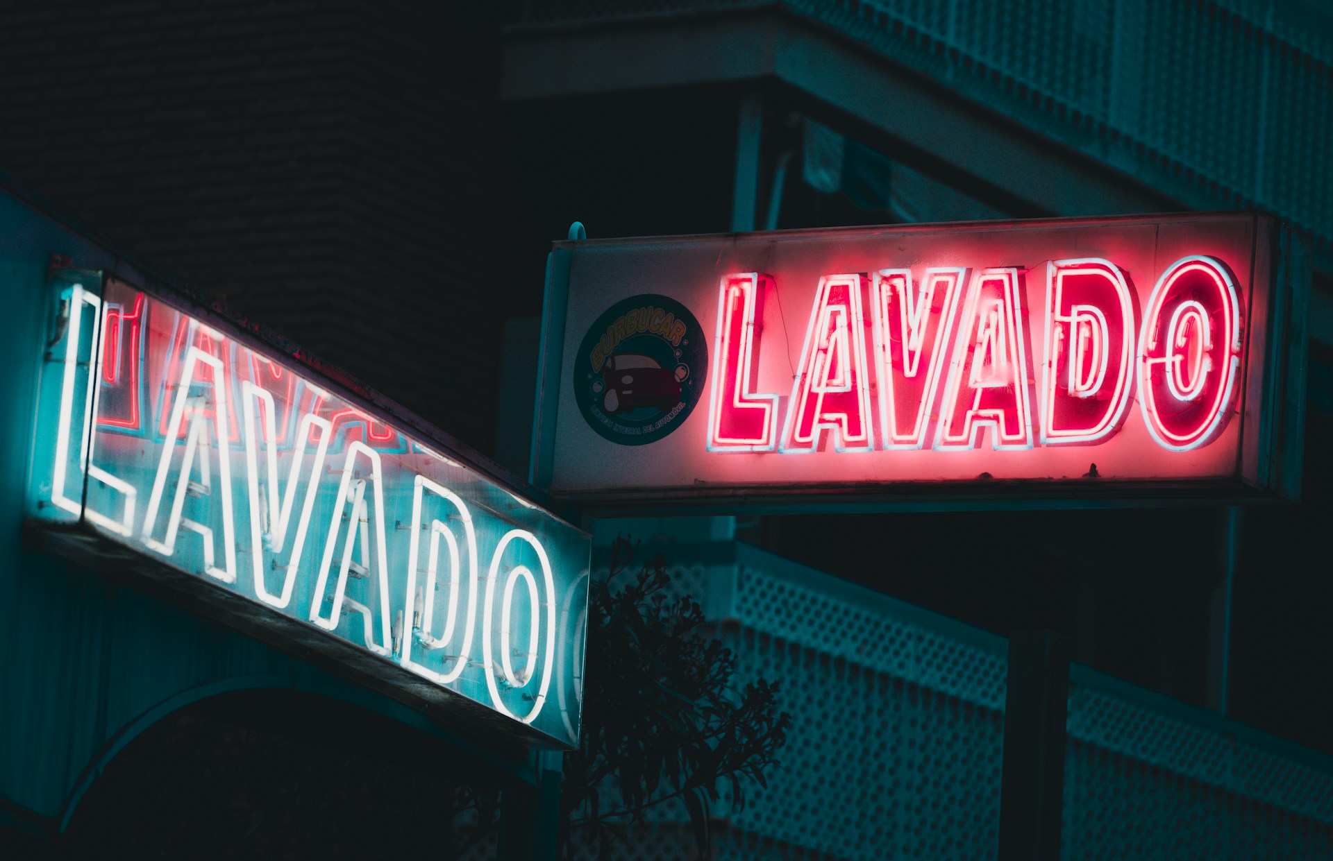 A neon sign that reads lavado and lavado