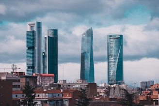 A group of tall buildings in a city