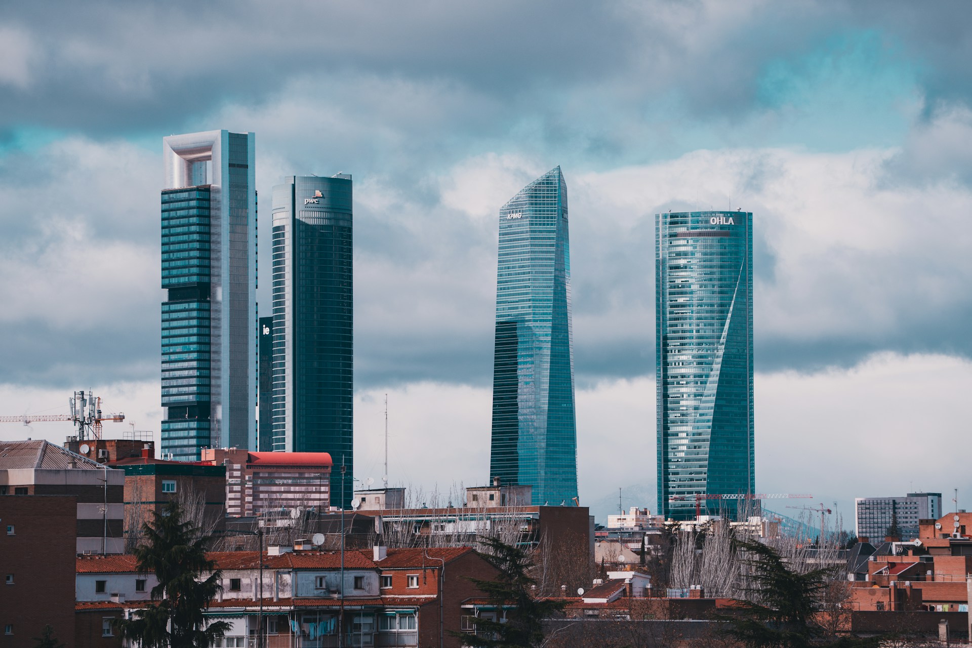 A group of tall buildings in a city