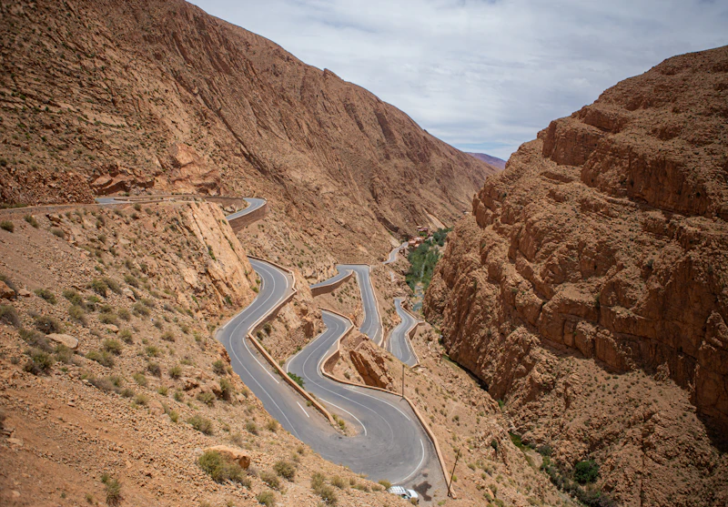 Switchback road climbing the Dadès gorge