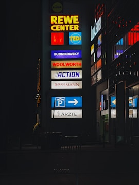 A building that has a lot of signs on it