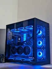 A computer case sitting on top of a desk