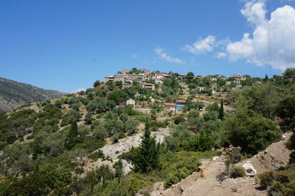 The stone village of Upper Qeparo on its hillside above the Albanian riviera