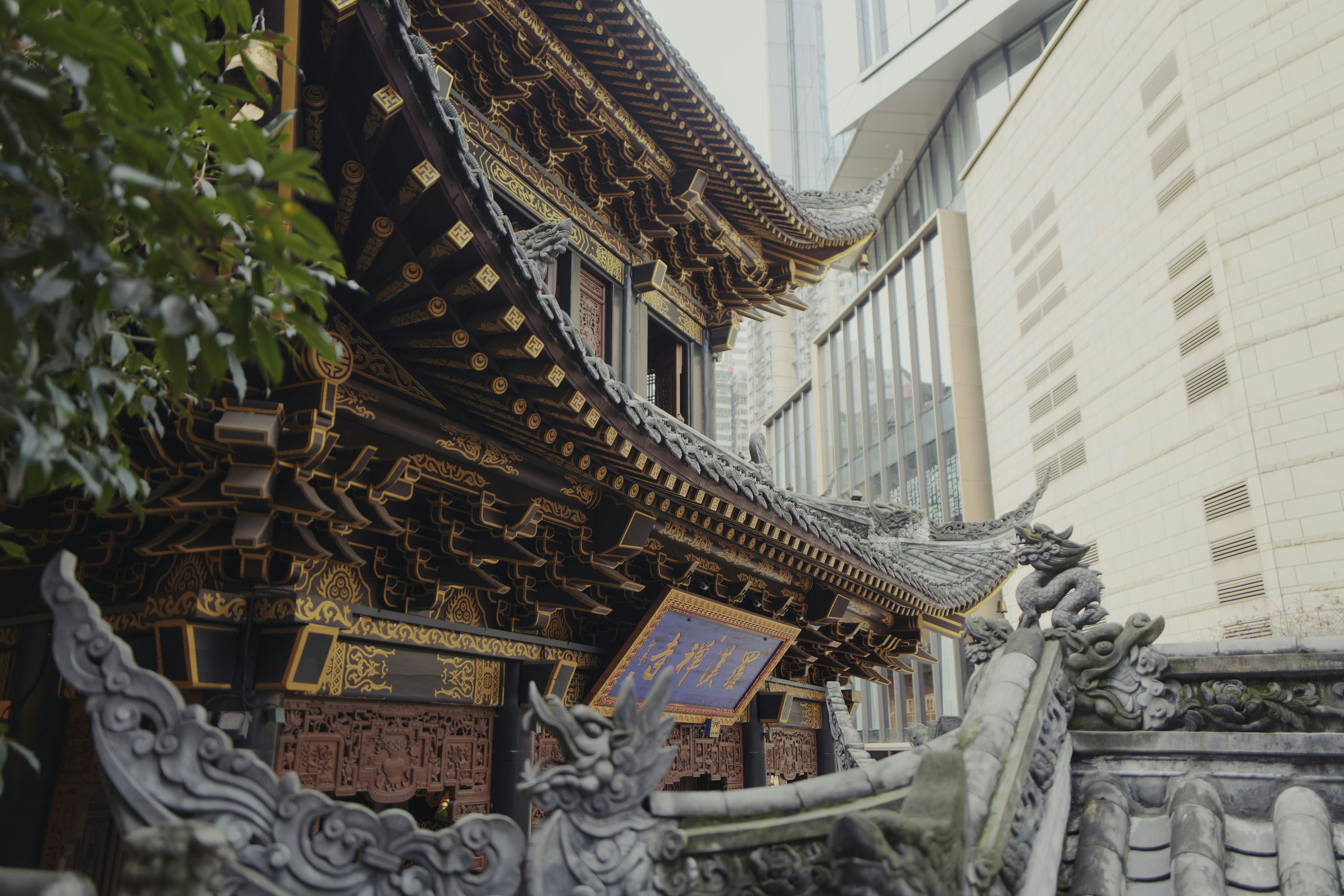 A building that has a bunch of carvings on it