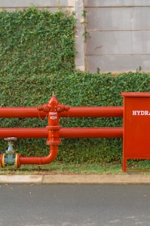 A red fire hydrant sitting next to a red fire hydrant