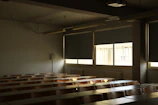 An empty classroom with no students in it