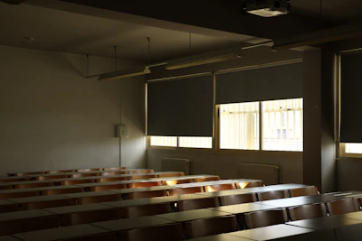 An empty classroom with no students in it