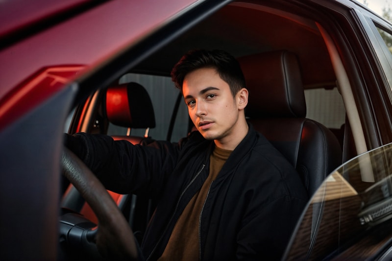 profissional bem-sucedido no banco do carro