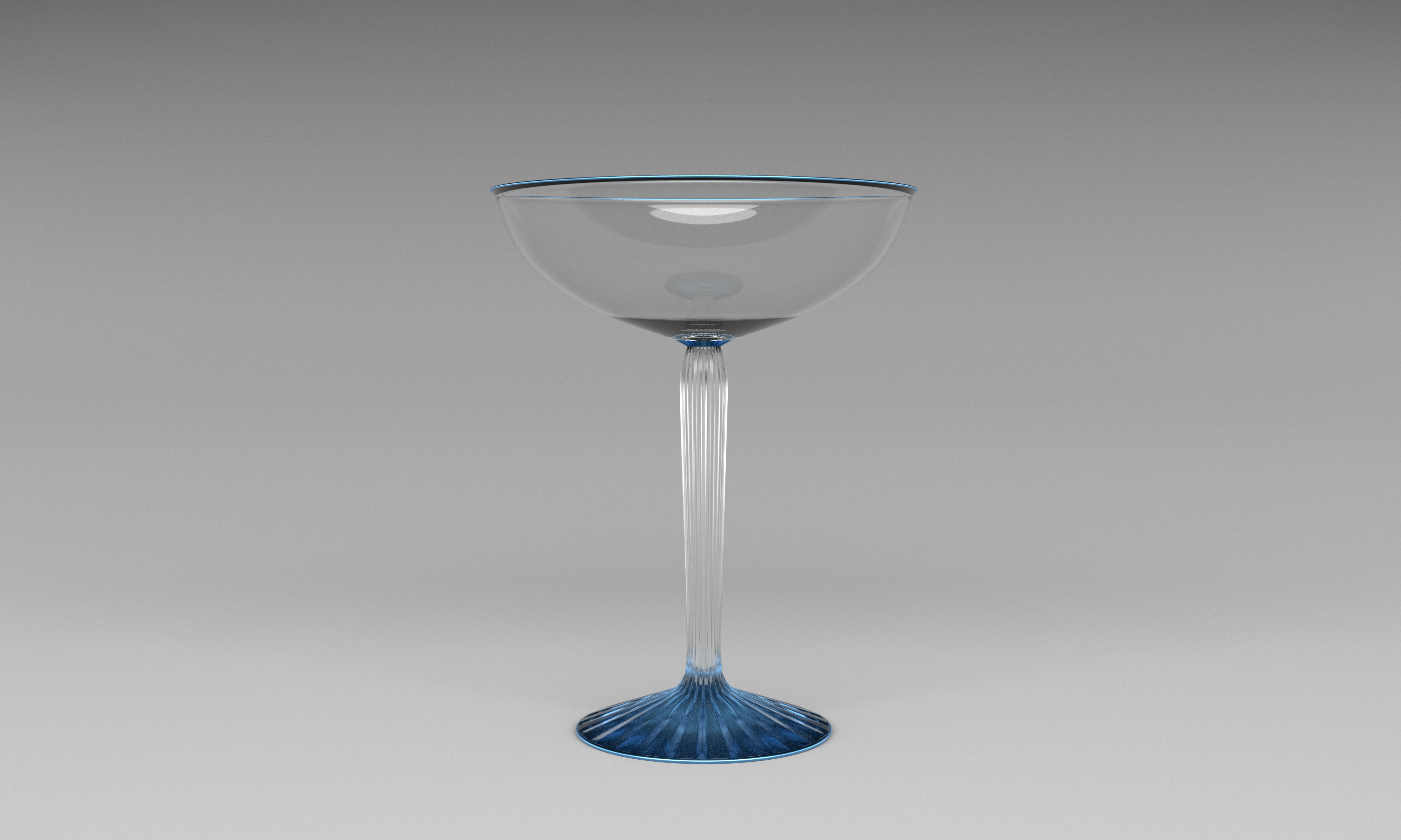 3d Champagne Glass - Blue. (working on fluid simulation to fill glass)