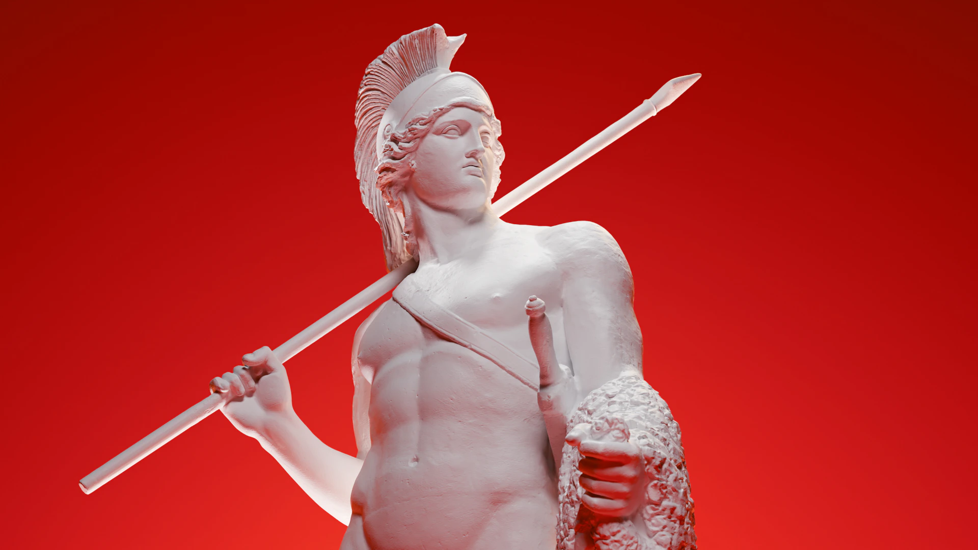 A statue of a woman holding two swords
