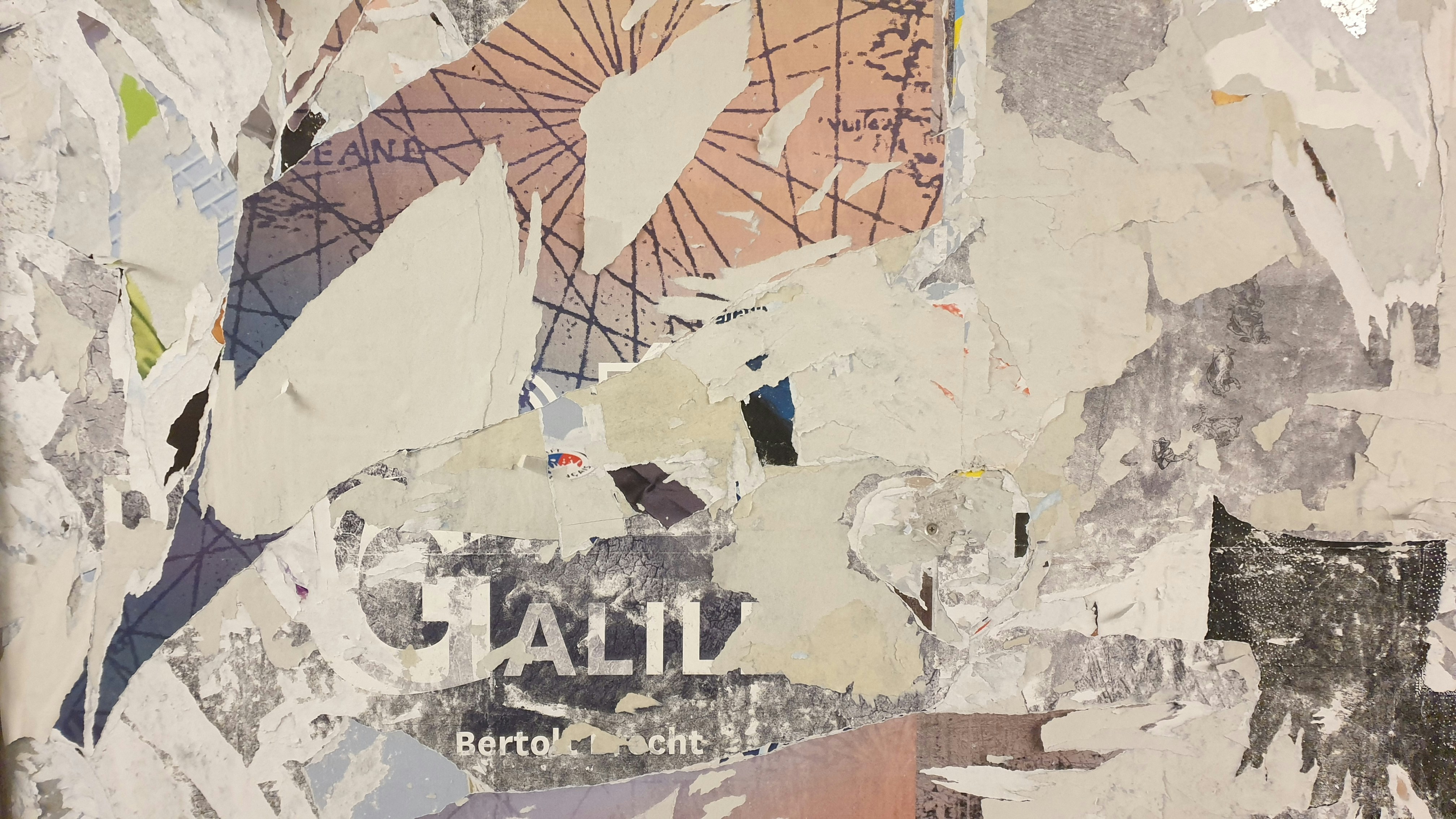 Un collage de diferentes tipos de papel en una pared