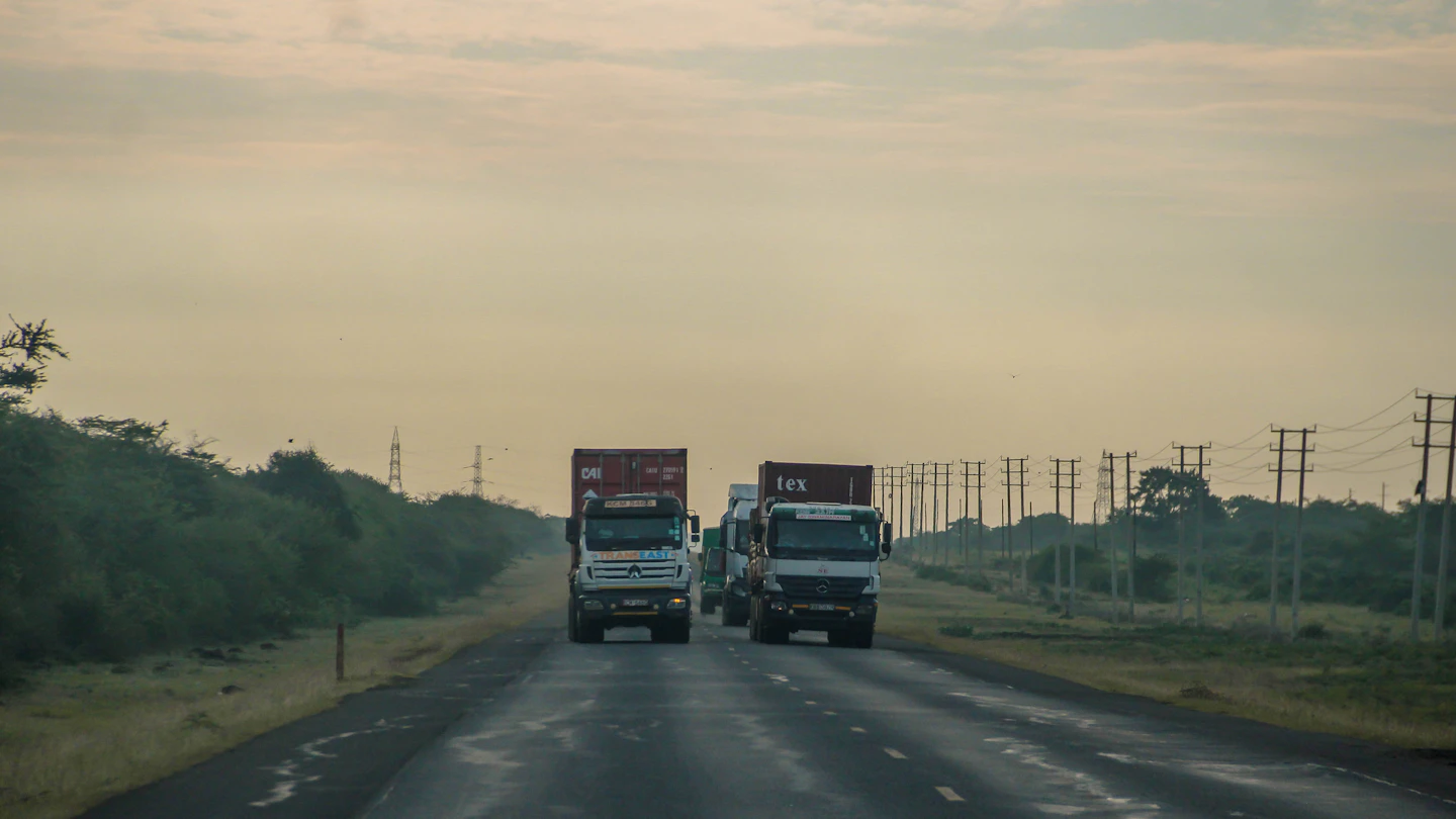 Trucks travelling on a highway