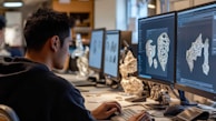 A man sitting at a desk working on a computer