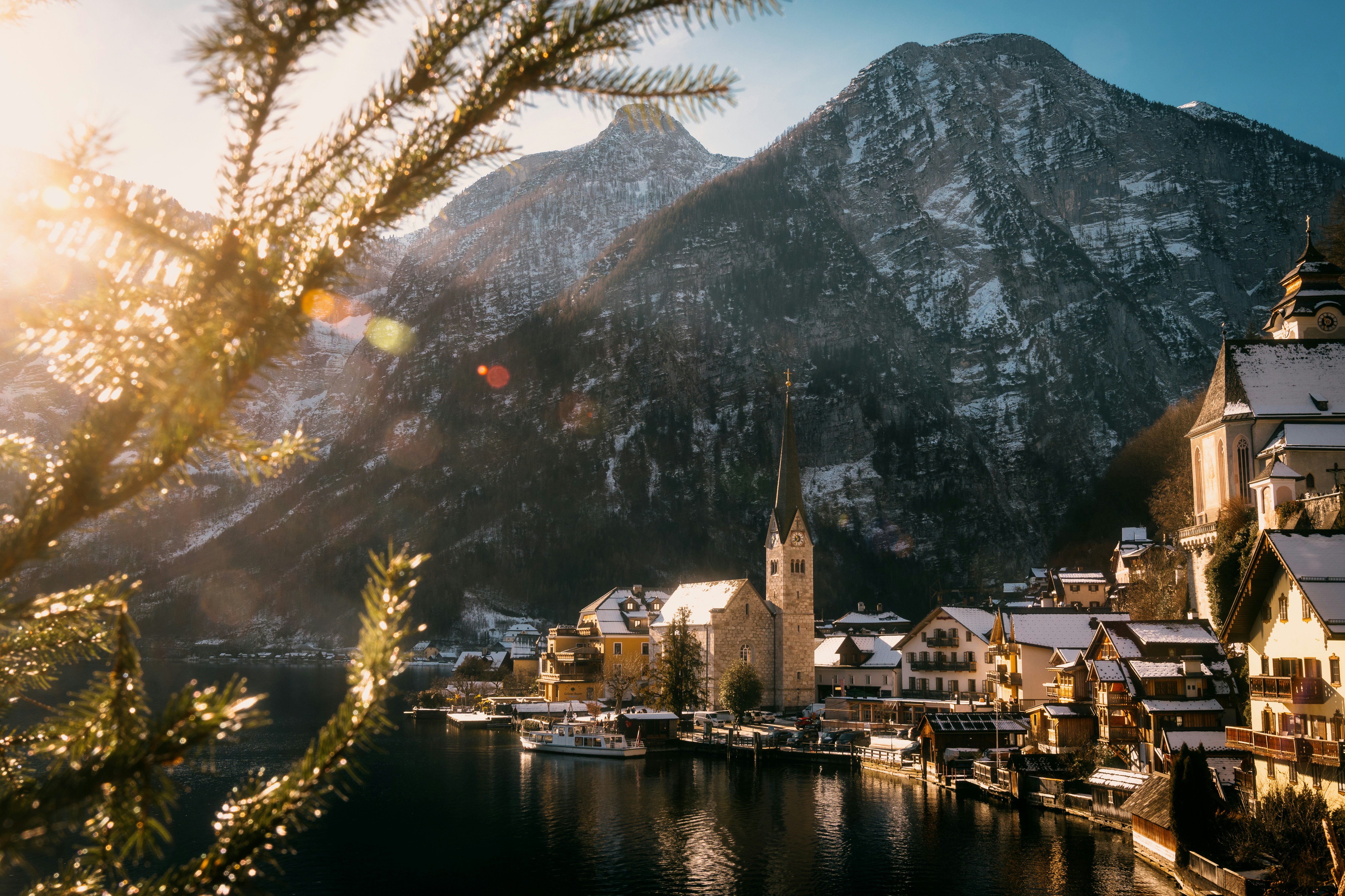 a small town on a shore of a lake