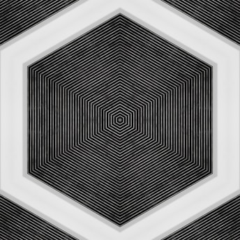 A black and white photo of a hexagonal object