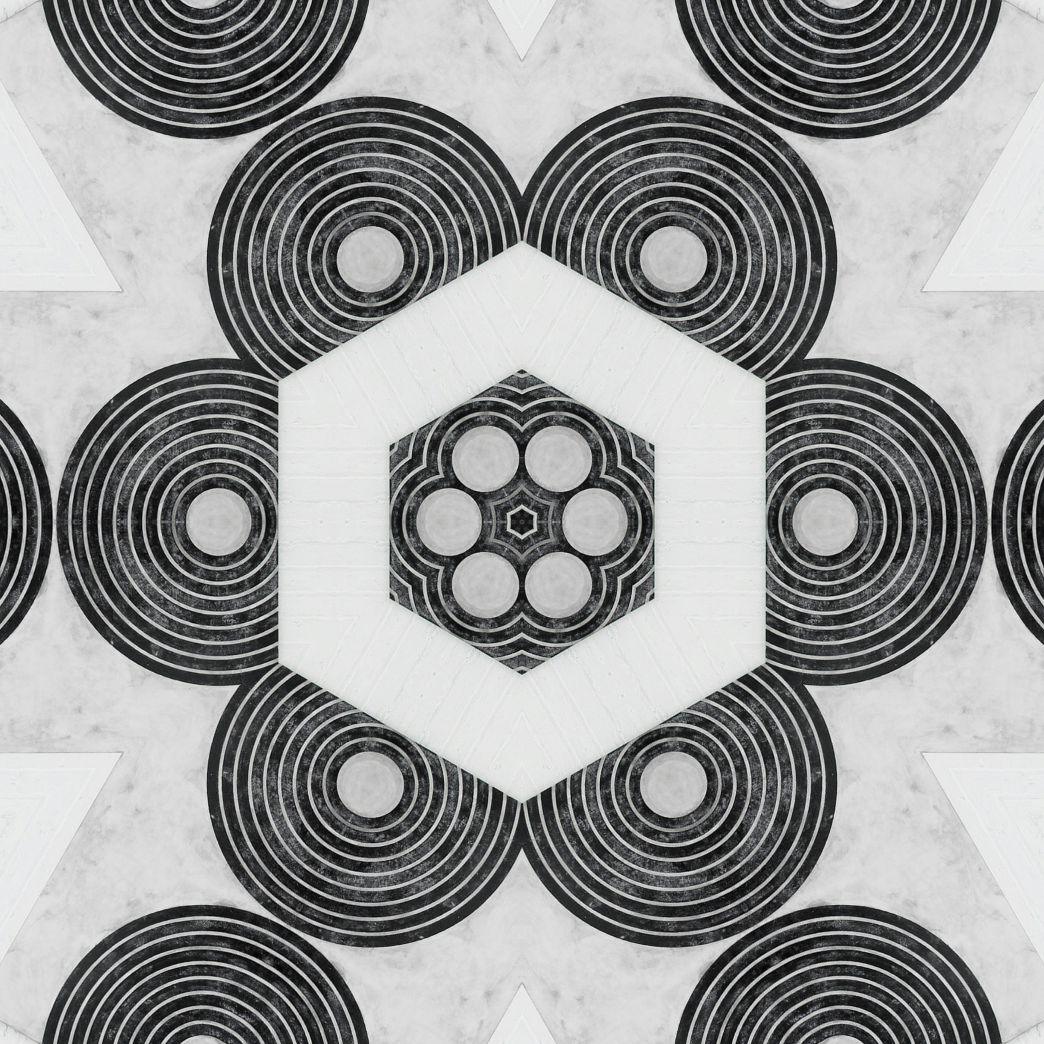 A black and white picture of a hexagonal pattern