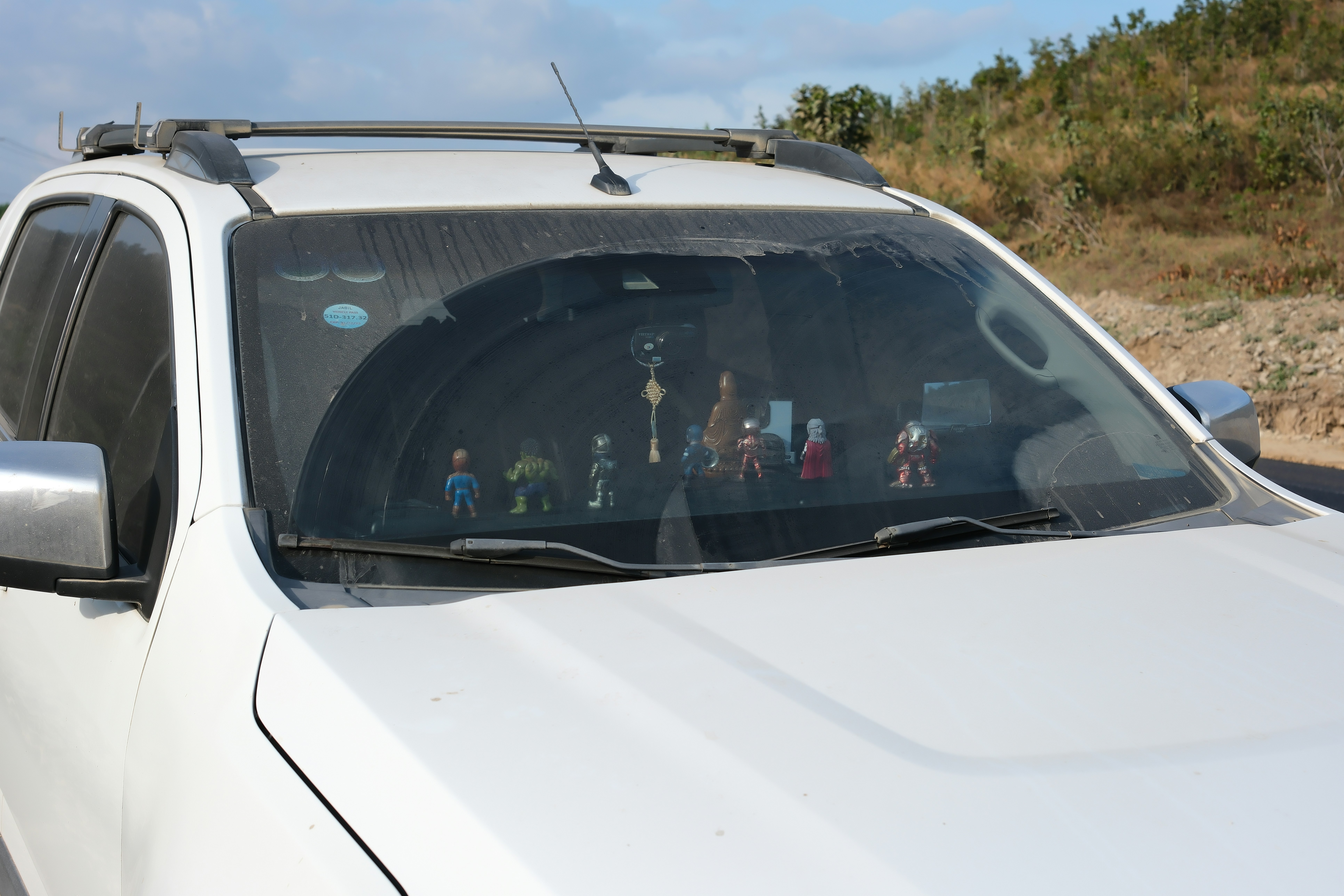 Family using walkie talkies during a road trip