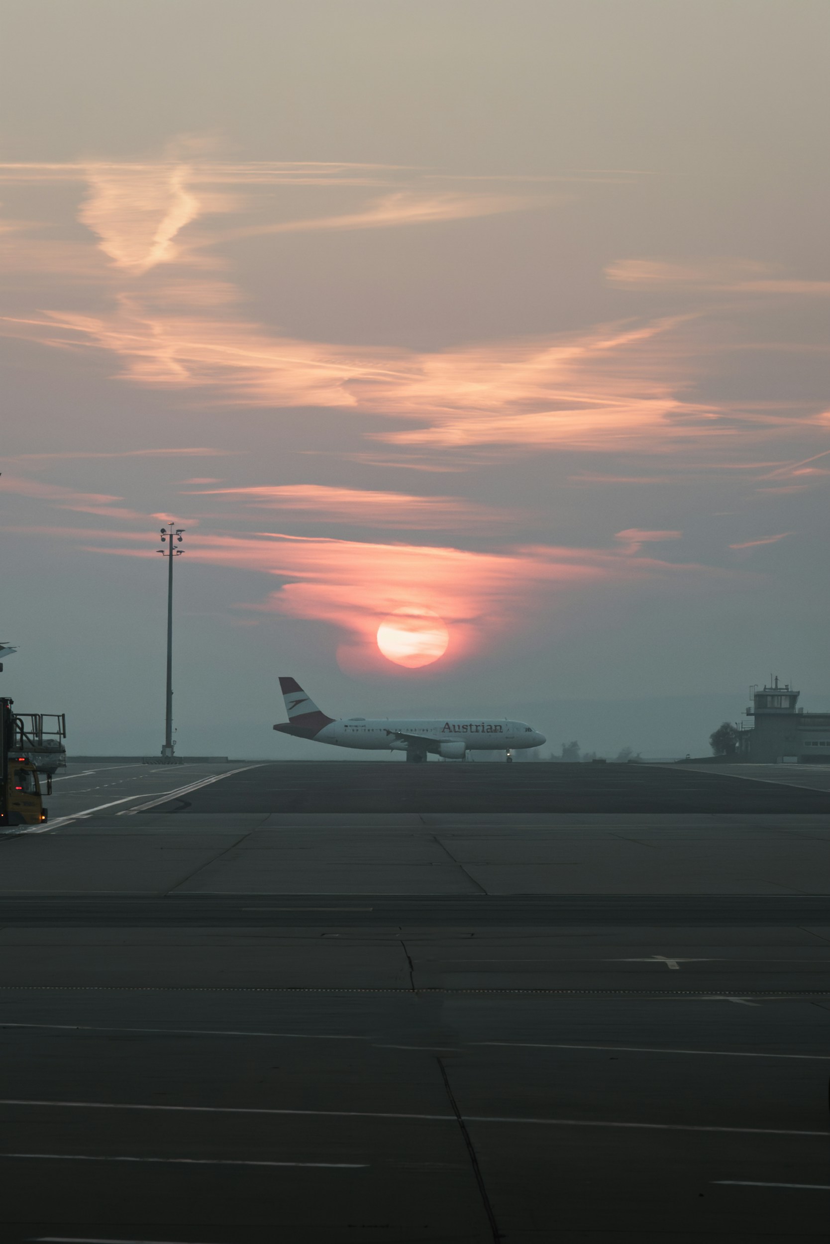 old airplane tarmac sunset