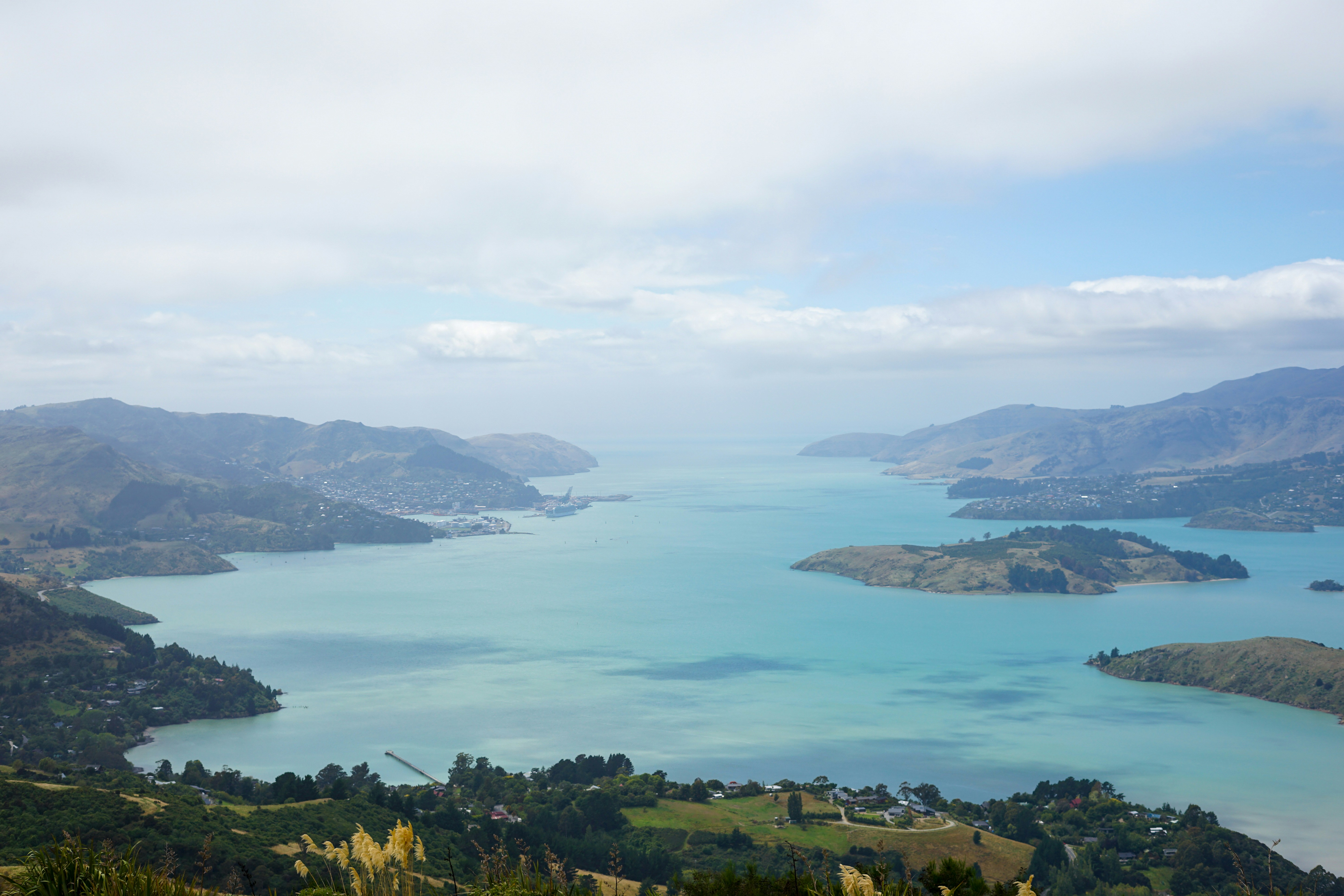A view of a large body of water from a hill
