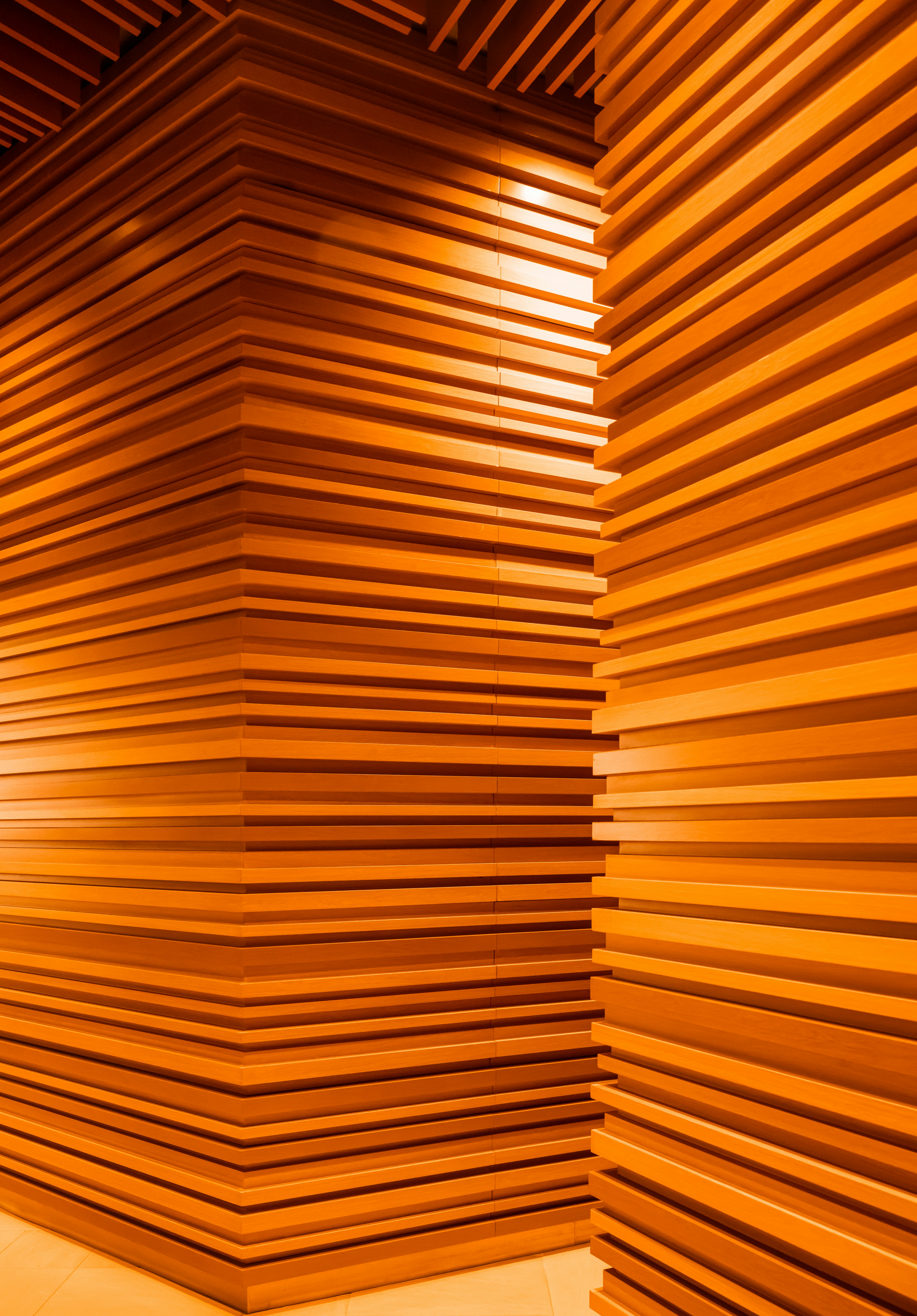 A room filled with lots of wooden slats