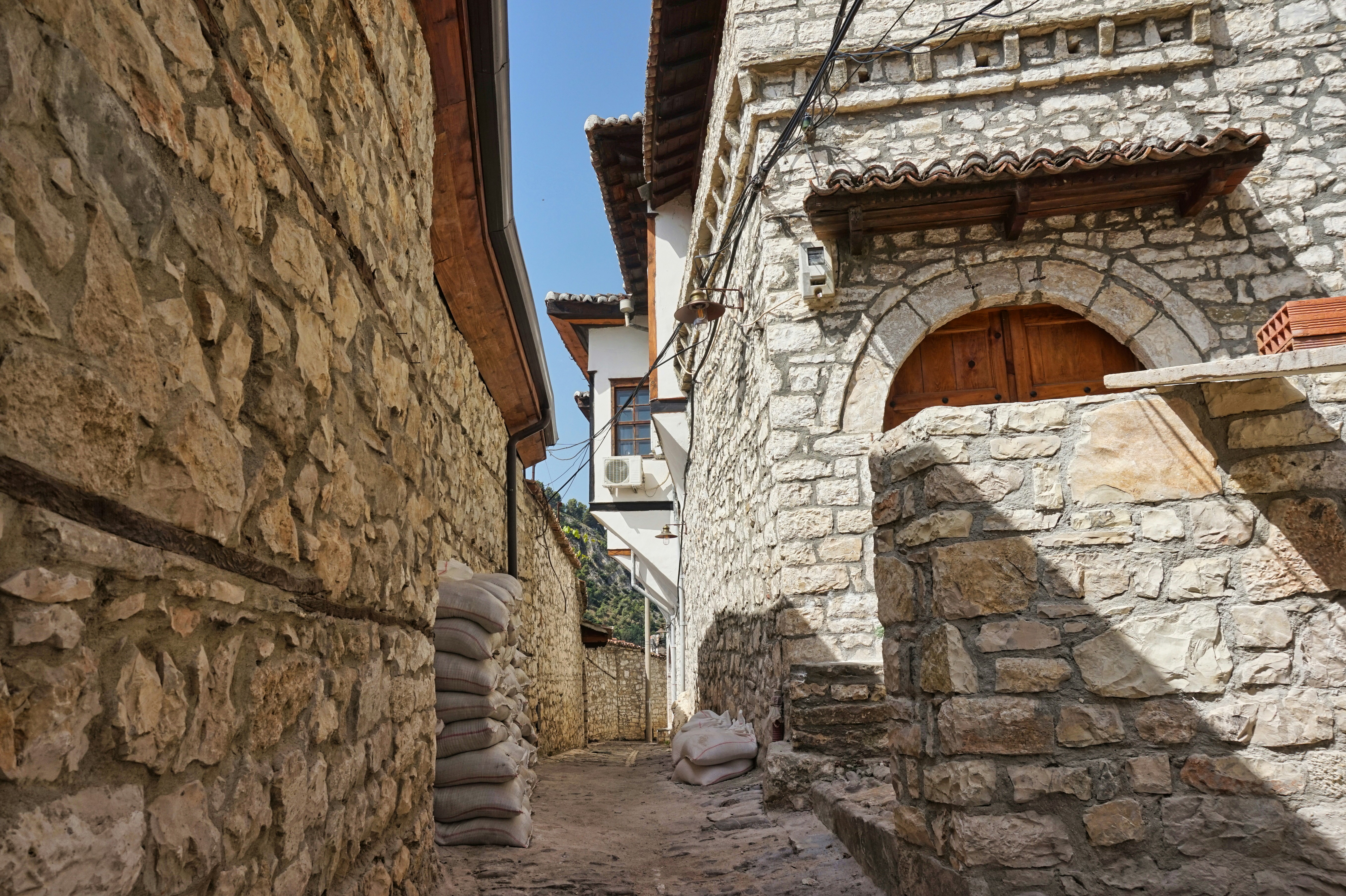 Charming streets and houses in Mangalem, Berat, Albania