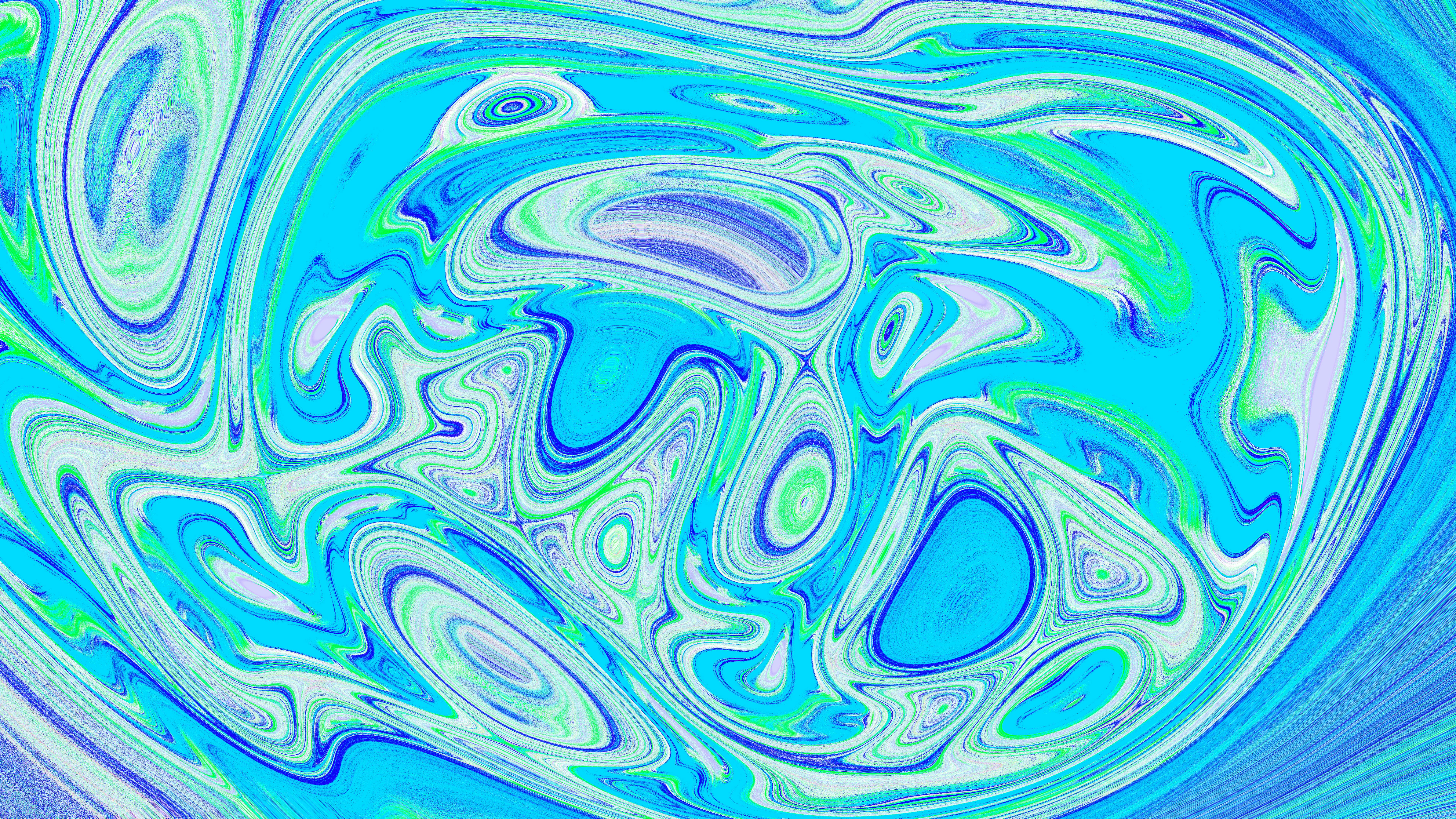 A blue and green abstract painting on a white background