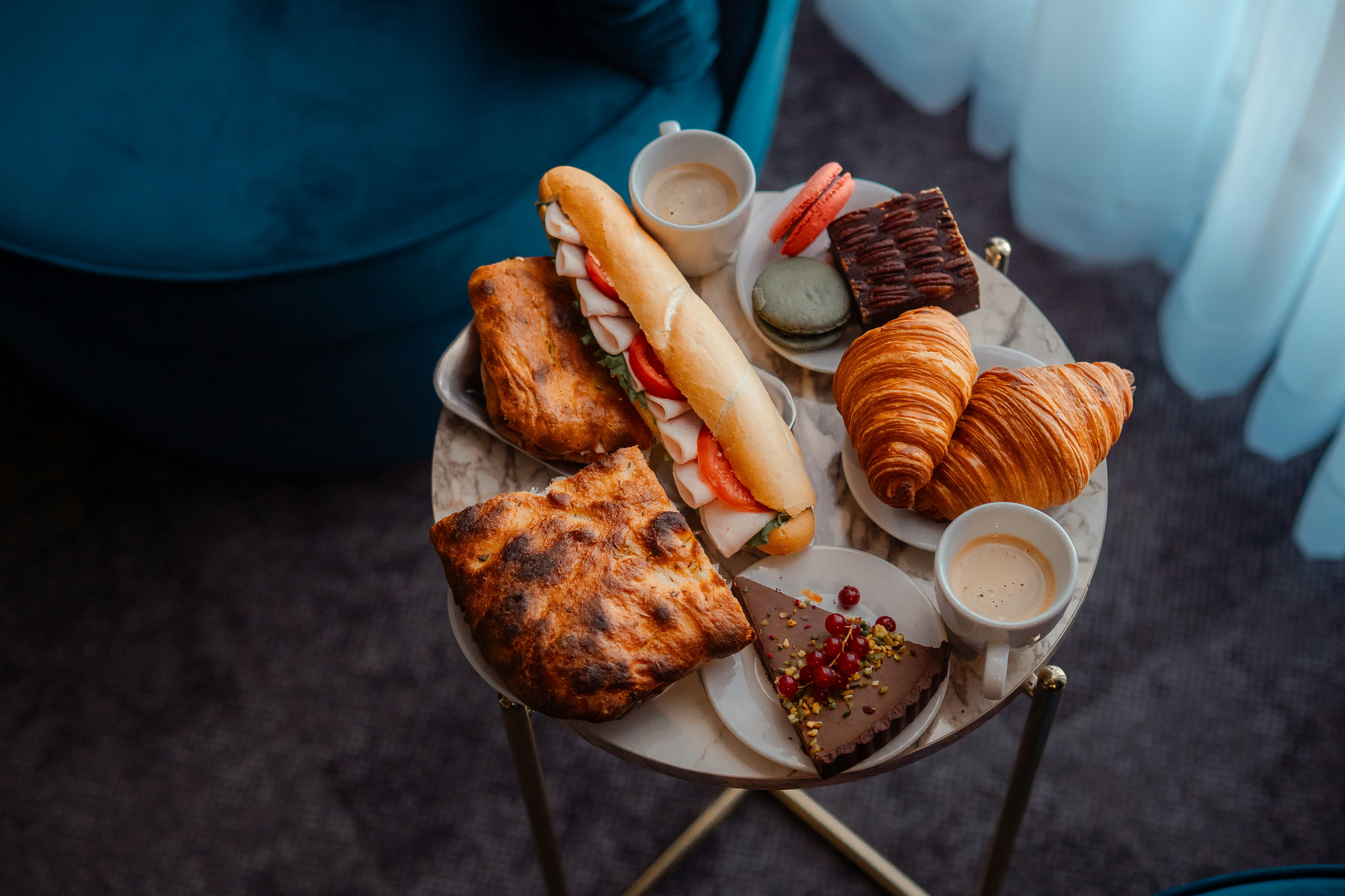 A tray of food sitting on top of a table